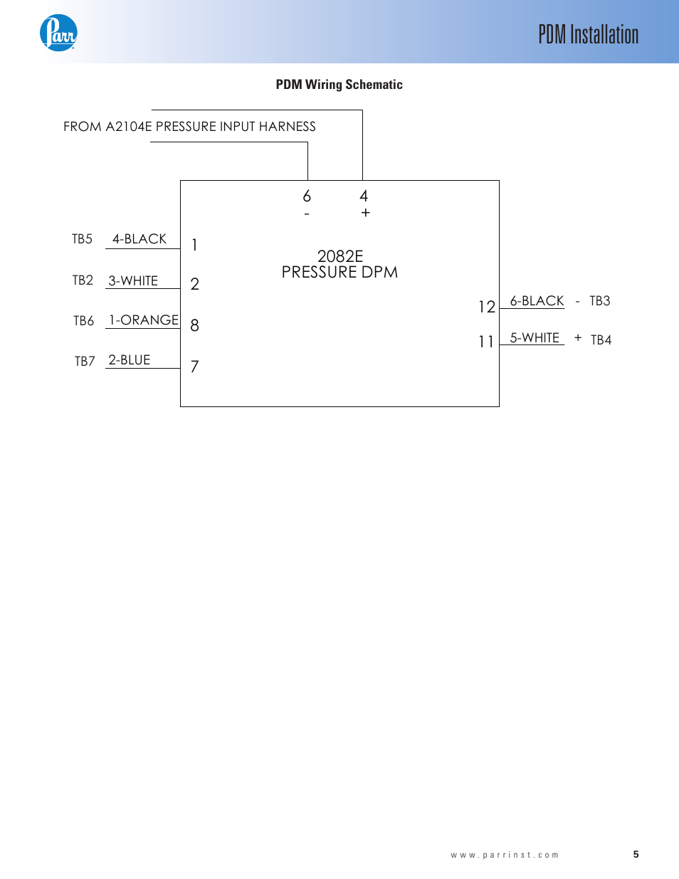 Pdm wiring schematic, Pdm installation, X2519 | Xa2202ly, 2082e pressure dpm, Parr instrument co | Parr Instrument PDM User Manual | Page 5 / 8