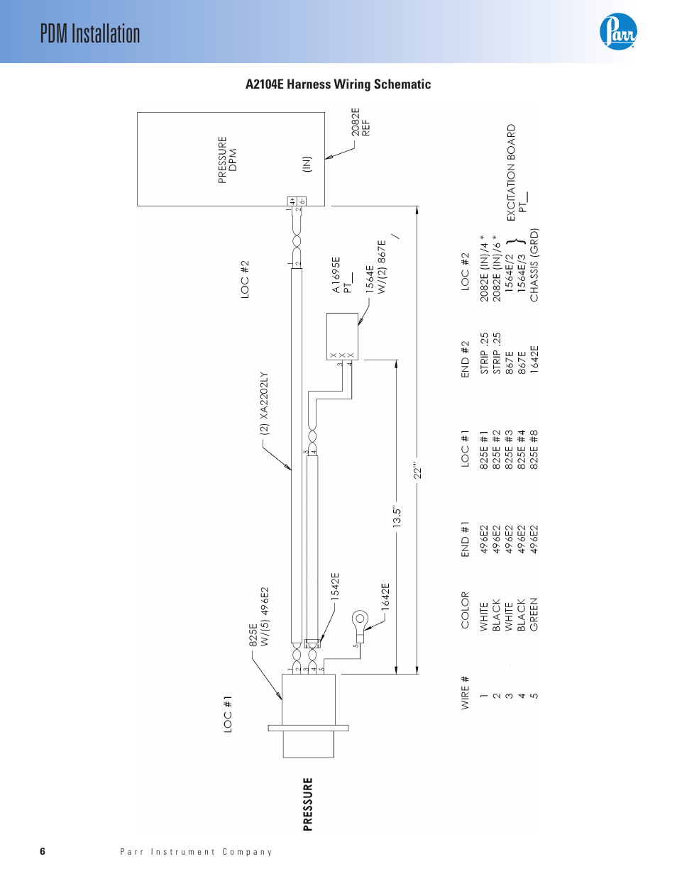 A2104e harness wiring schematic, Pdm installation | Parr Instrument PDM User Manual | Page 6 / 8