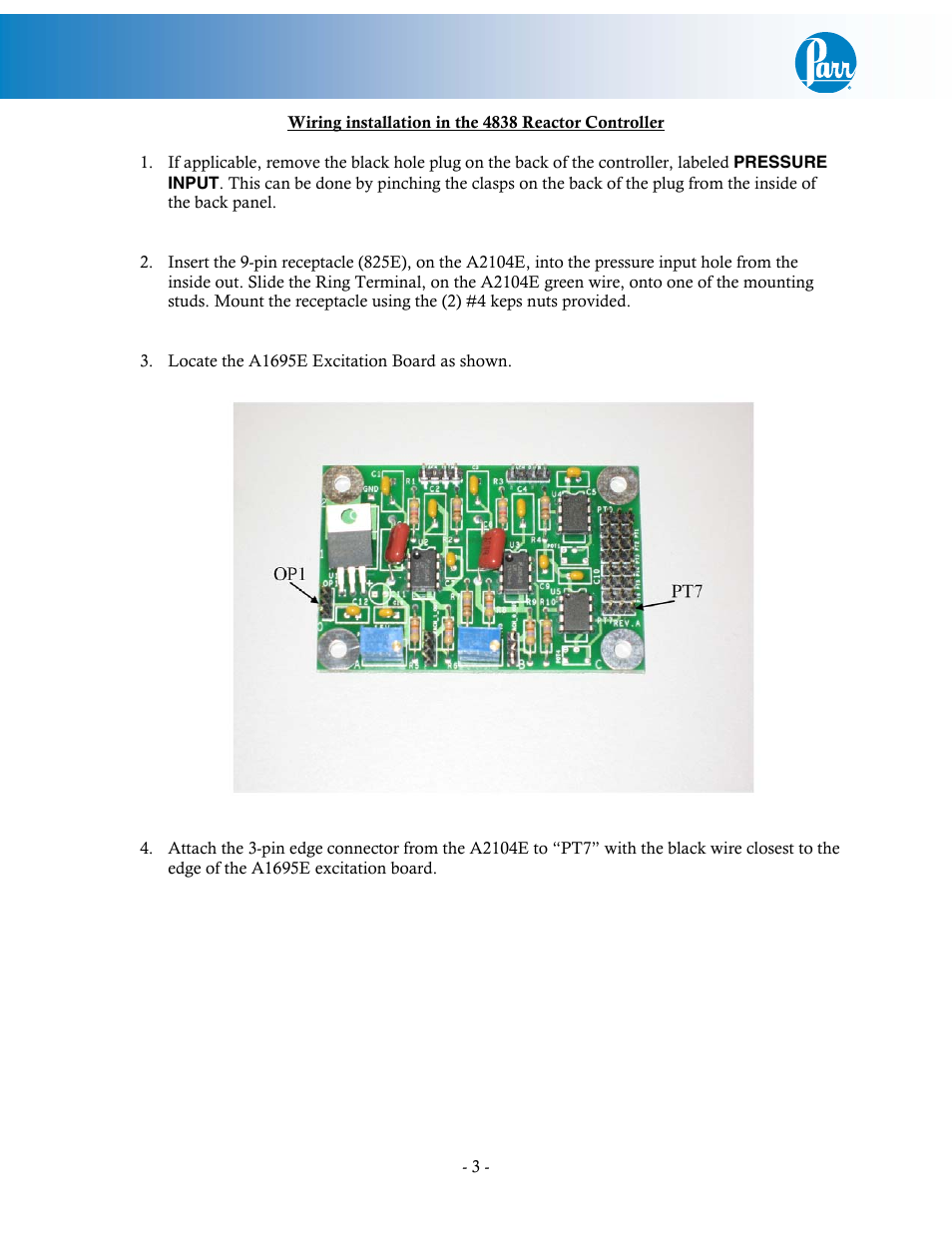 Wiring installation in the 4838 reactor controller | Parr Instrument PDM User Manual | Page 3 / 12