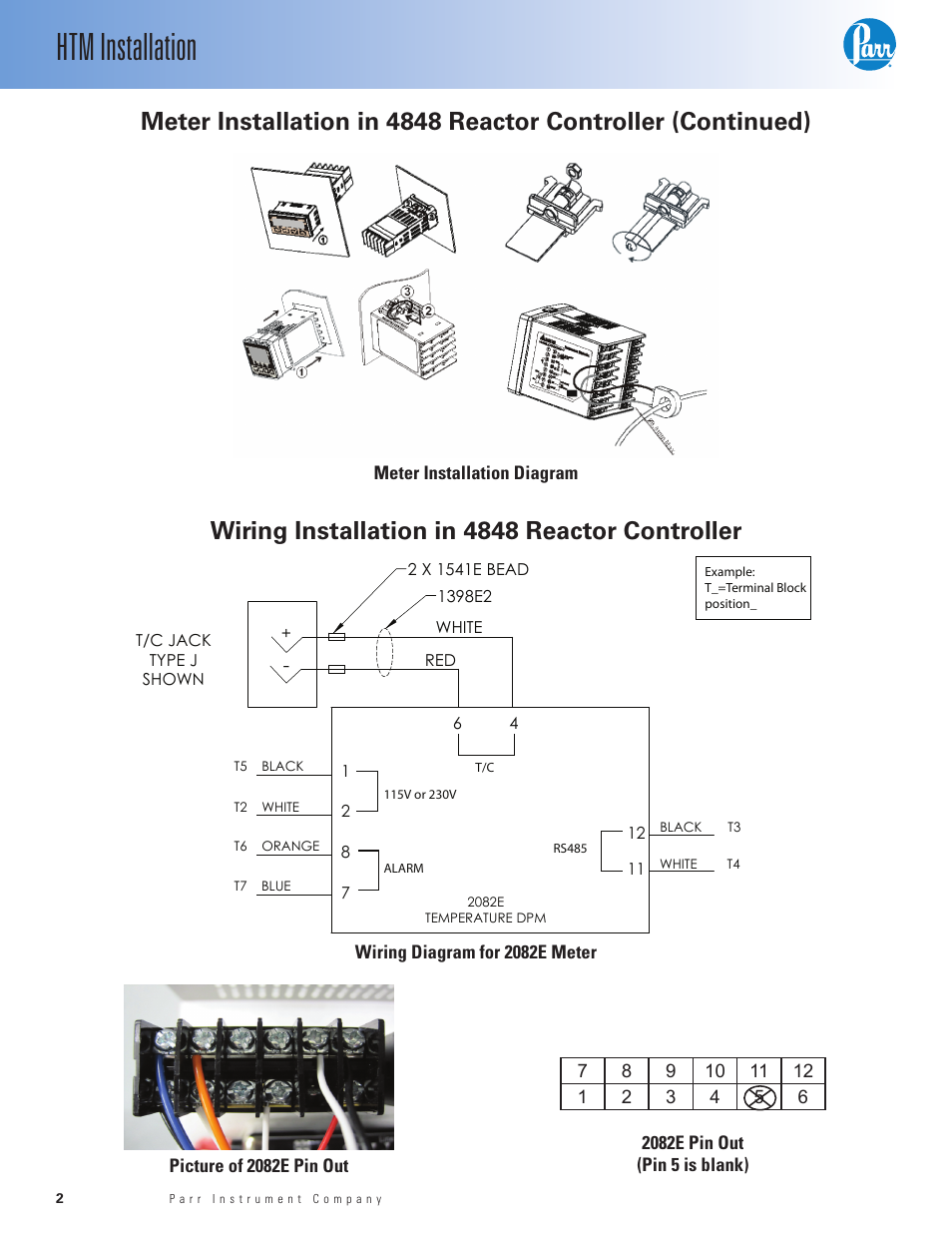 Htm installation, Wiring installation in 4848 reactor controller, X2526j | Meter installation diagram | Parr Instrument HTM User Manual | Page 2 / 4