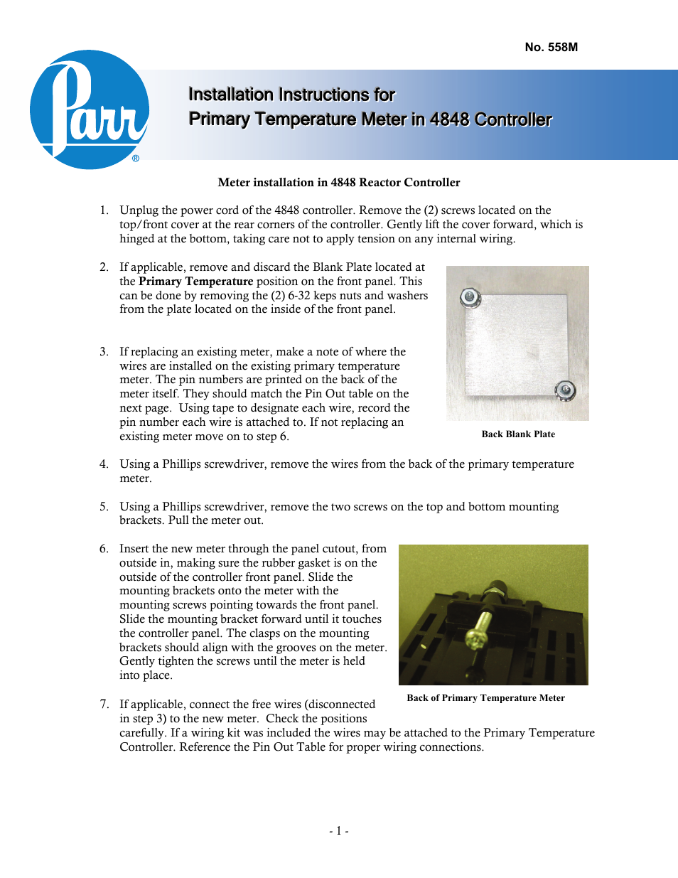 Parr Instrument Primary Temp Meter User Manual | 8 pages