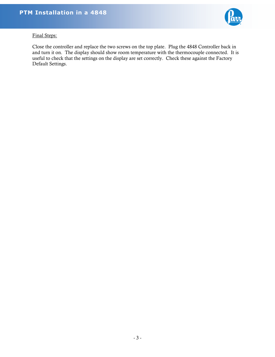 Final steps | Parr Instrument Primary Temp Meter User Manual | Page 3 / 8