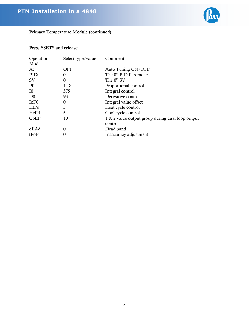 Parr Instrument Primary Temp Meter User Manual | Page 5 / 8
