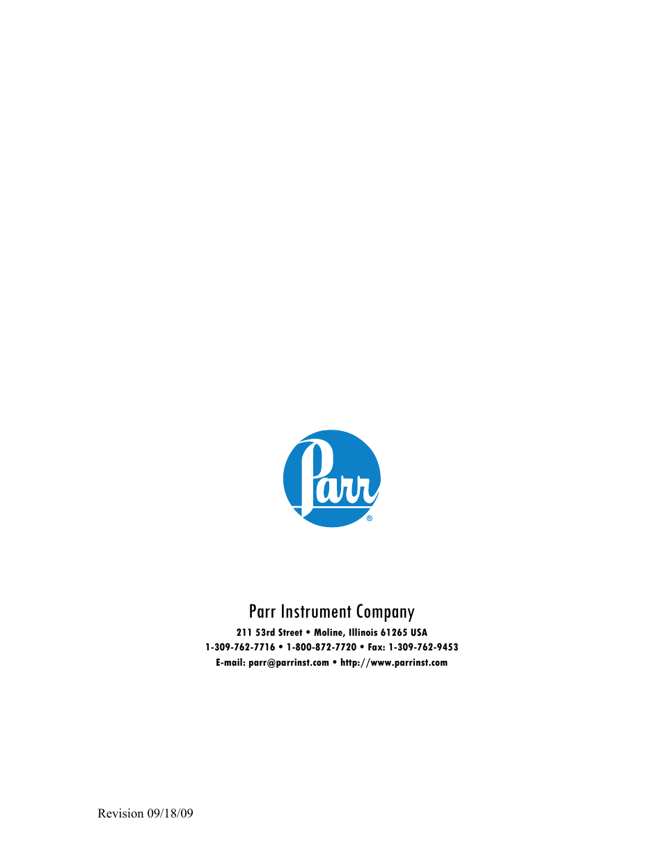 Parr instrument company | Parr Instrument Primary Temp Meter User Manual | Page 8 / 8