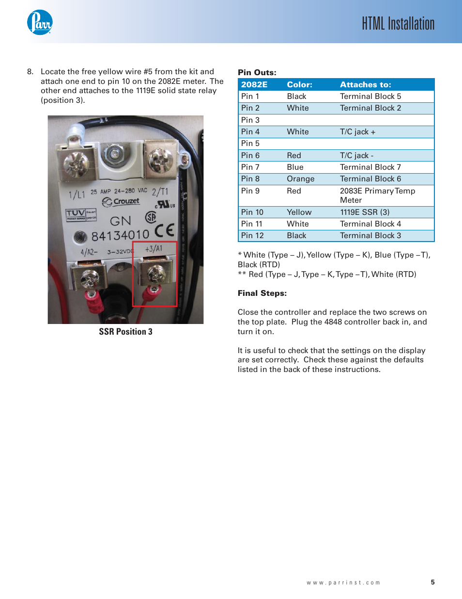 Html installation | Parr Instrument ETLM-HTML User Manual | Page 5 / 8