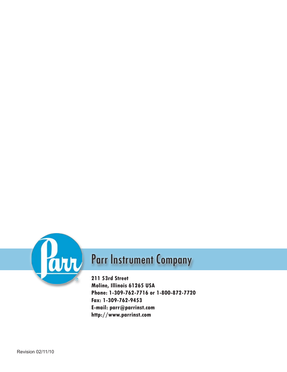 Nstrument, Ompany | Parr Instrument 4875 User Manual | Page 10 / 10