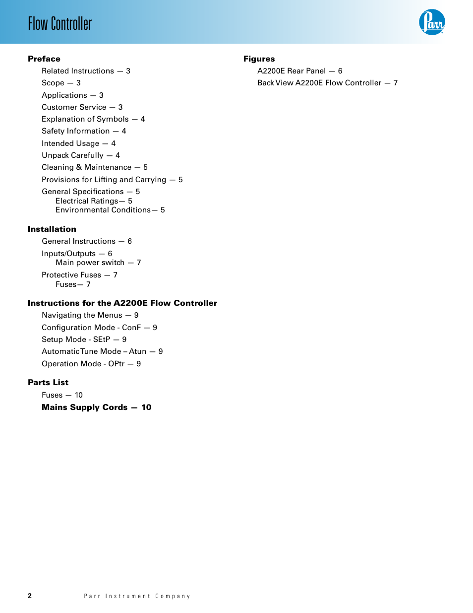 Flow controller | Parr Instrument Model A2200E User Manual | Page 2 / 11