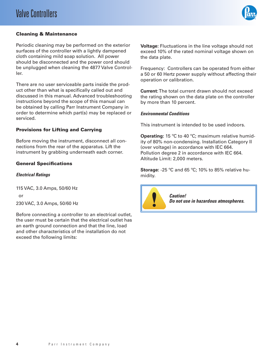 Valve controllers | Parr Instrument Valve Controller User Manual | Page 4 / 8