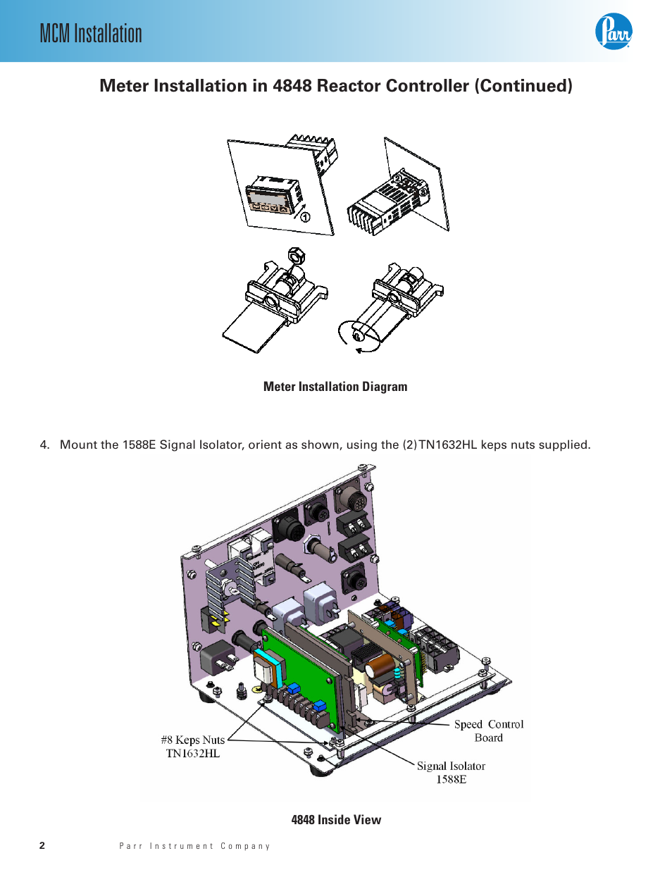 Mcm installation | Parr Instrument Motor Control Module (MCM) User Manual | Page 2 / 8