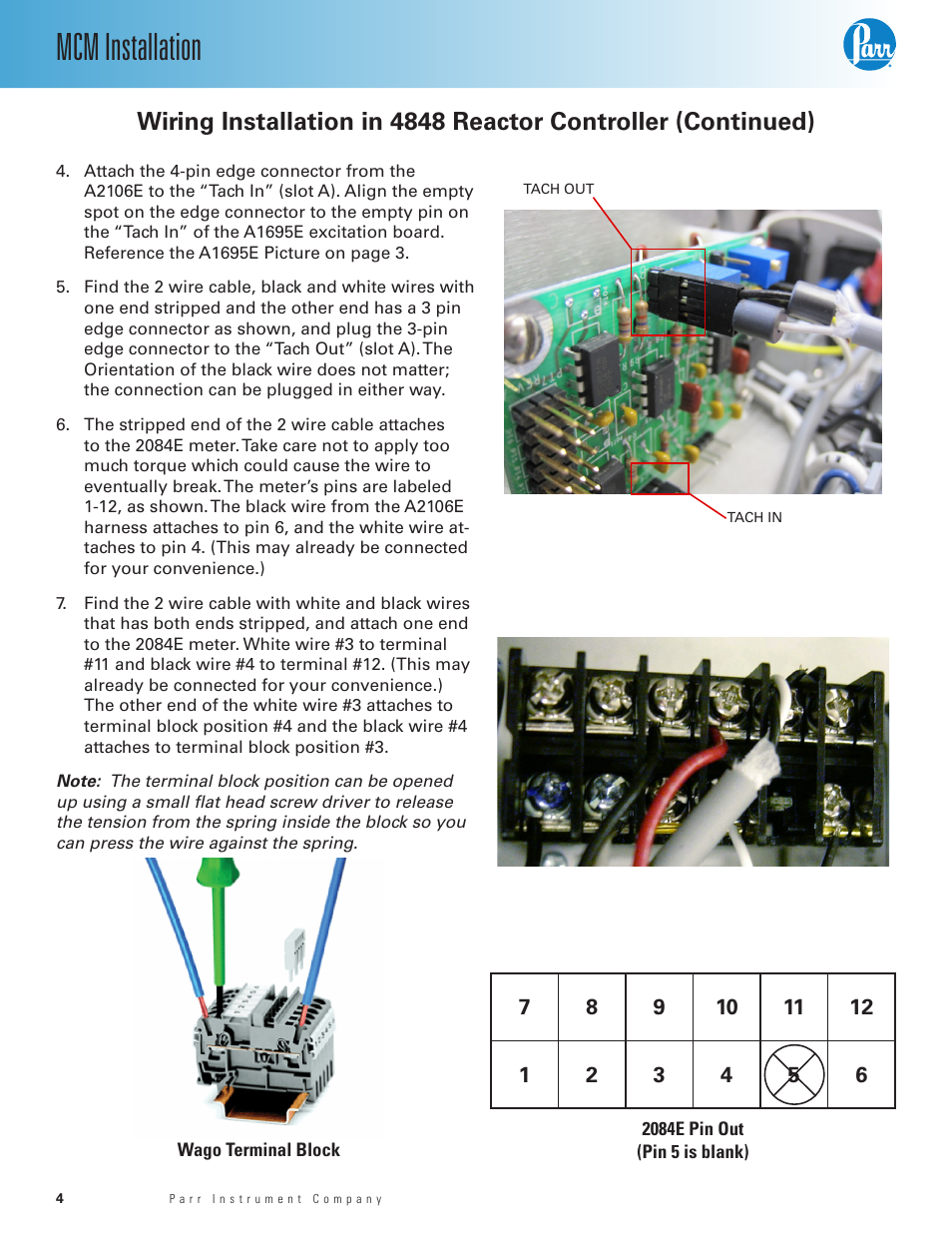 Mcm installation | Parr Instrument Motor Control Module (MCM) User Manual | Page 4 / 8