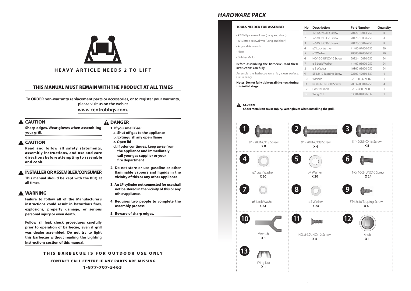 Hardware pack | Centro G51210 User Manual | Page 2 / 10