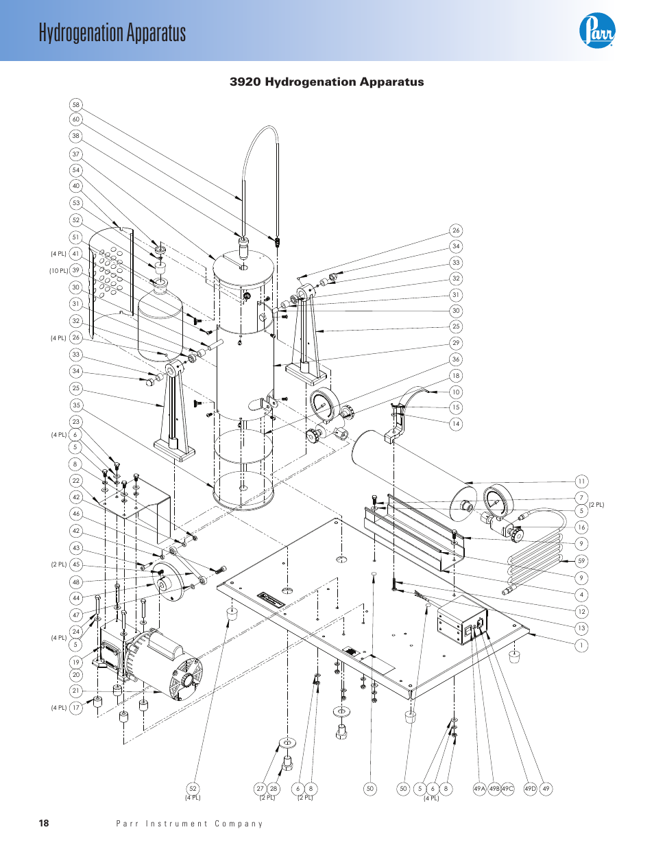 3920 hydrogenation apparatus, Hydrogenation apparatus | Parr Instrument Series 3900 User Manual | Page 18 / 36