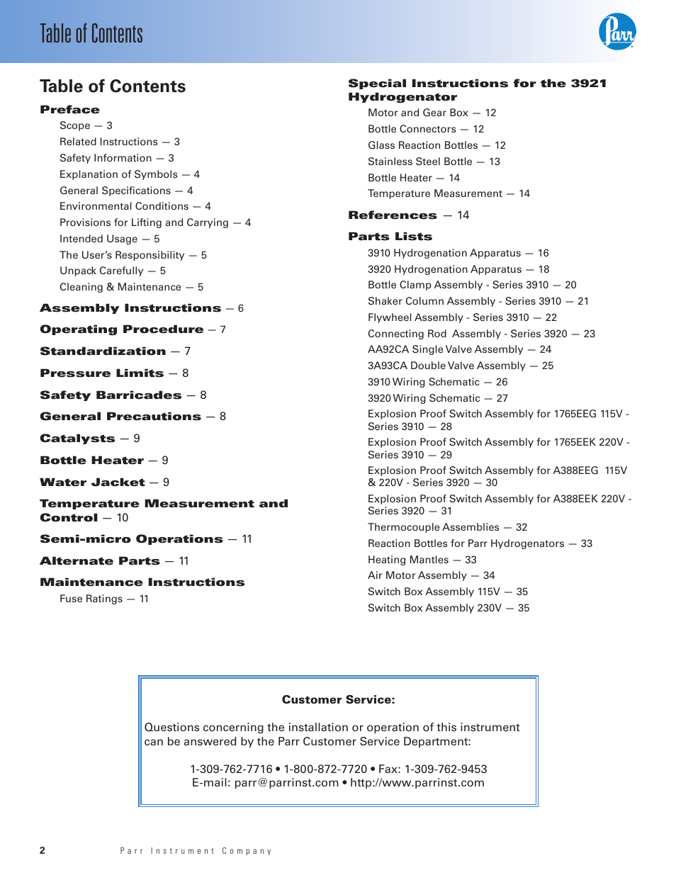 Parr Instrument Series 3900 User Manual | Page 2 / 36