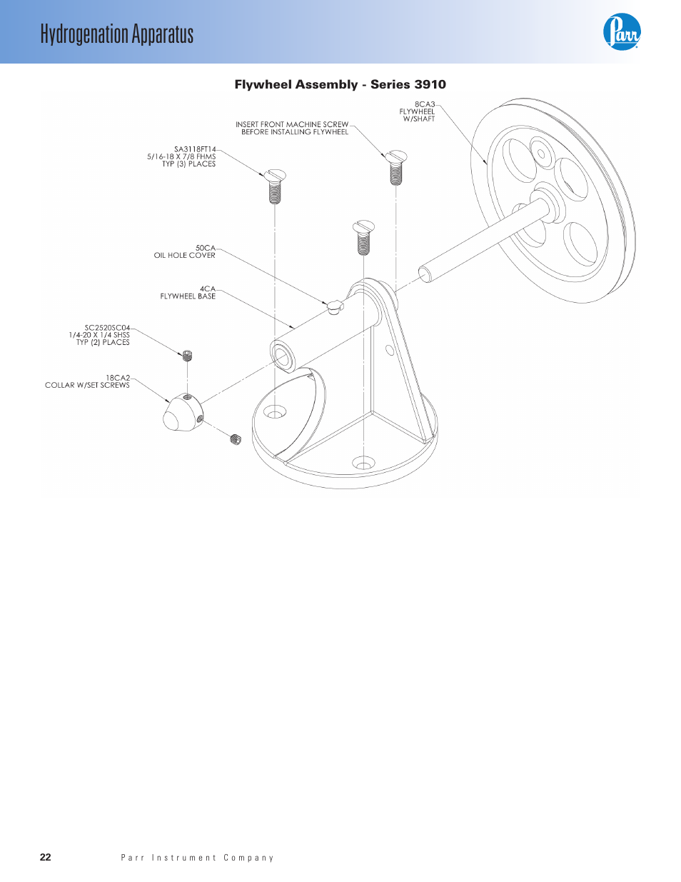 Flywheel assembly - series 3910, Hydrogenation apparatus | Parr Instrument Series 3900 User Manual | Page 22 / 36