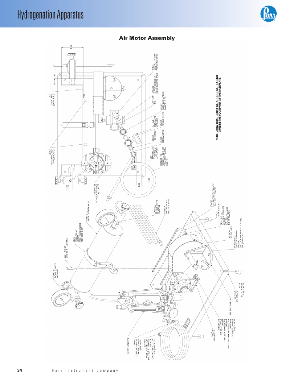Air motor assembly, Hydrogenation apparatus | Parr Instrument Series 3900 User Manual | Page 34 / 36