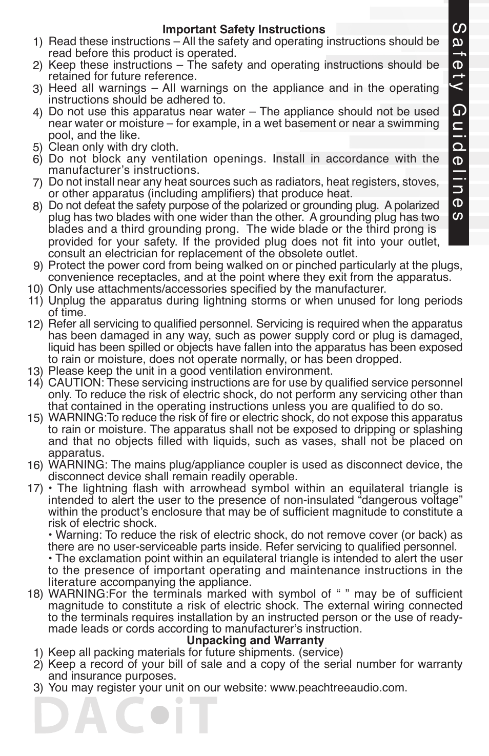 Safety guidelines | Peachtree Audio DAiT User Manual | Page 3 / 16