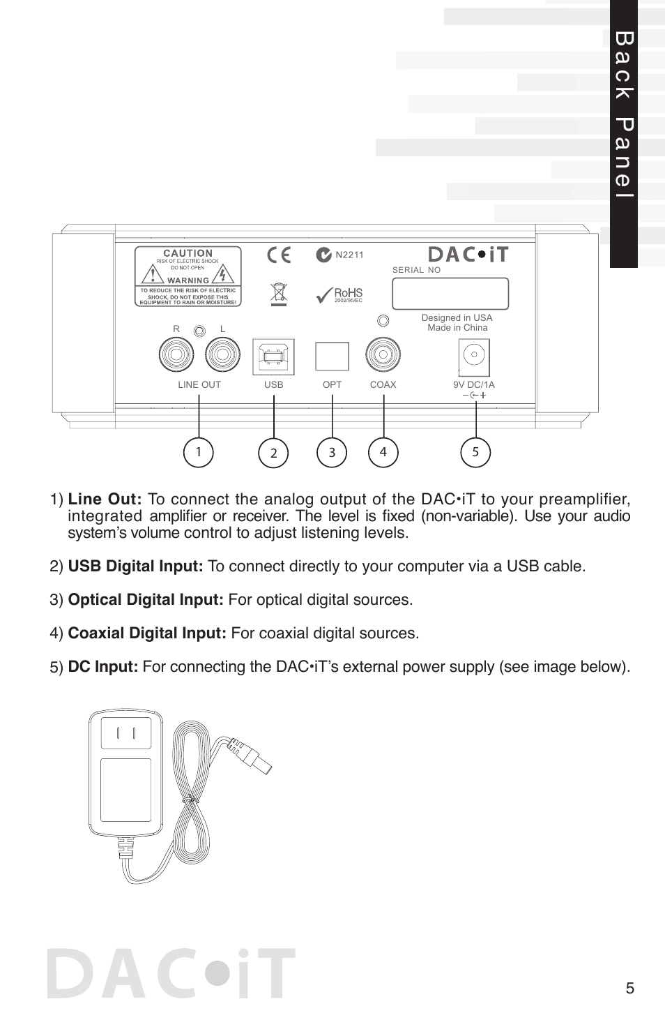 Back panel | Peachtree Audio DAiT User Manual | Page 7 / 16