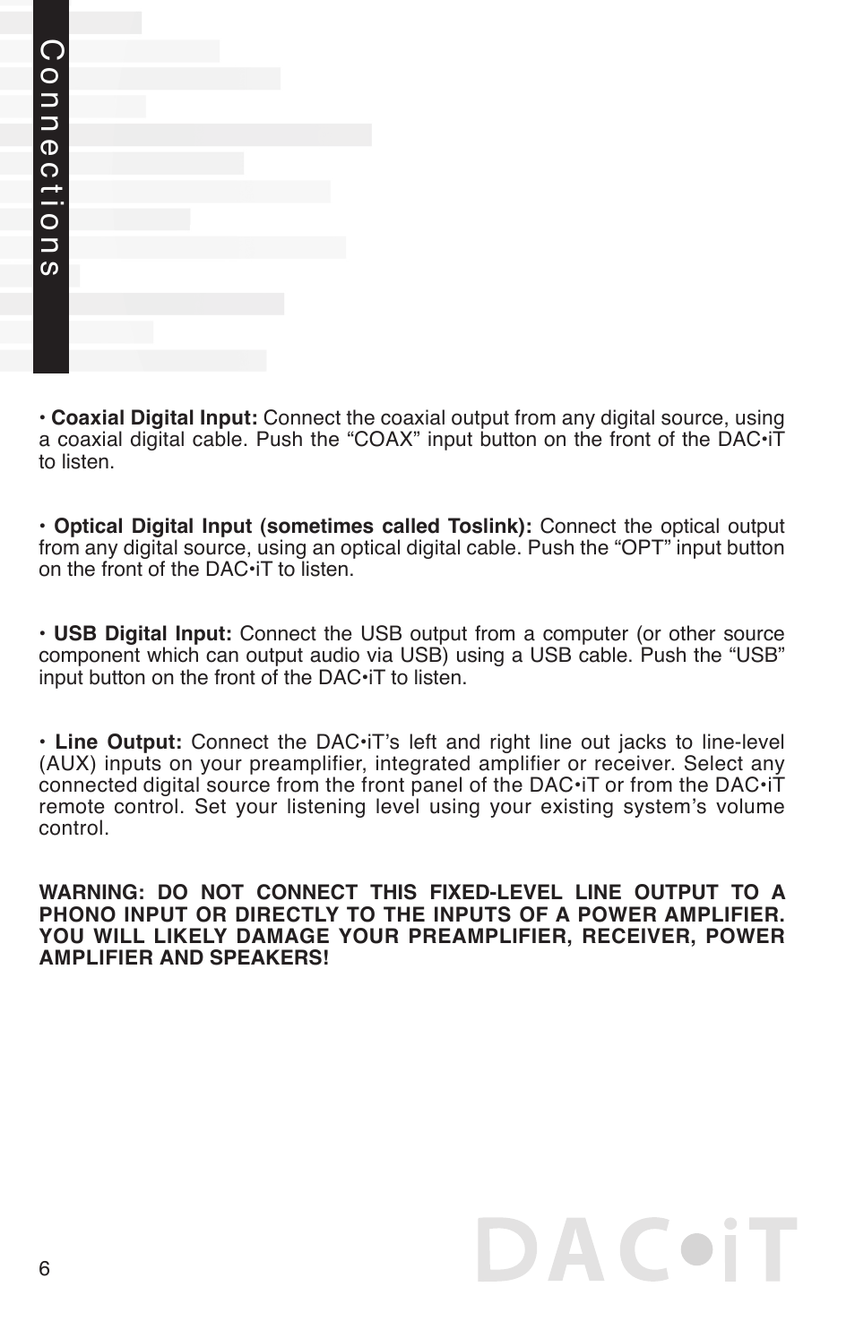 Connections | Peachtree Audio DAiT User Manual | Page 8 / 16