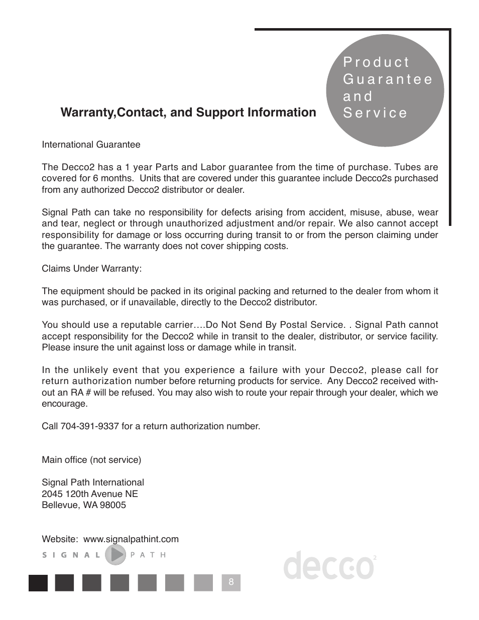 Warranty,contact, and support information | Peachtree Audio Decco2 User Manual | Page 11 / 16