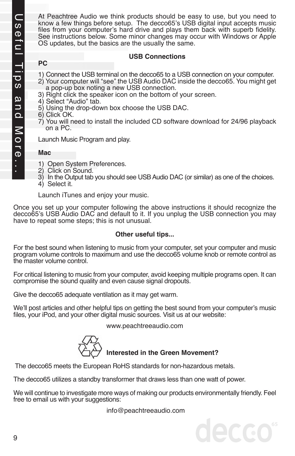 Useful t ips and more | Peachtree Audio decco65 User Manual | Page 10 / 14