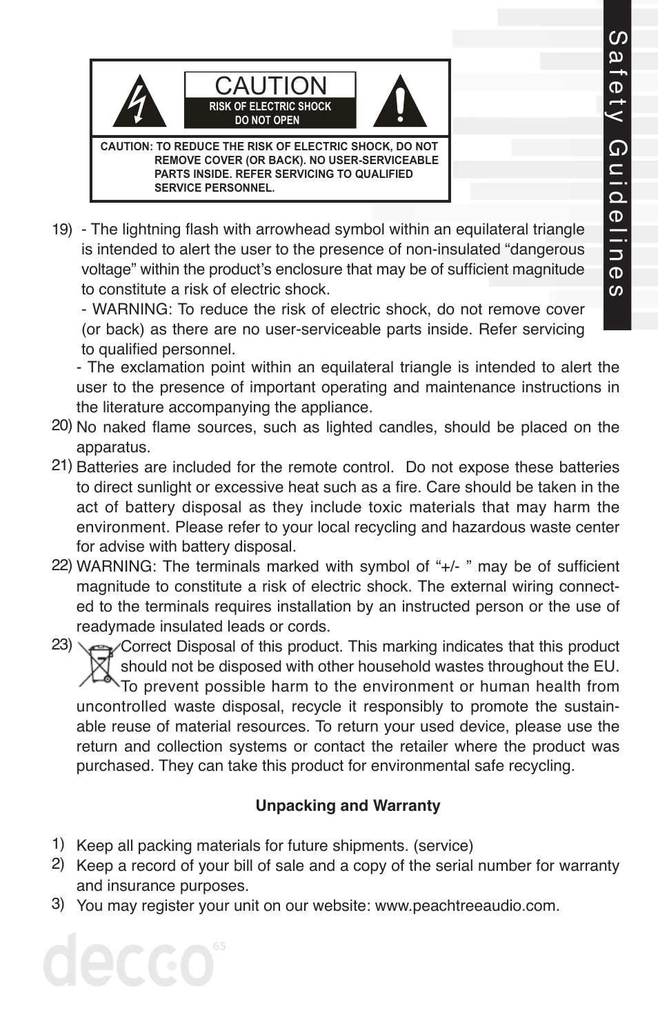 Safety guidelines | Peachtree Audio decco65 User Manual | Page 3 / 14