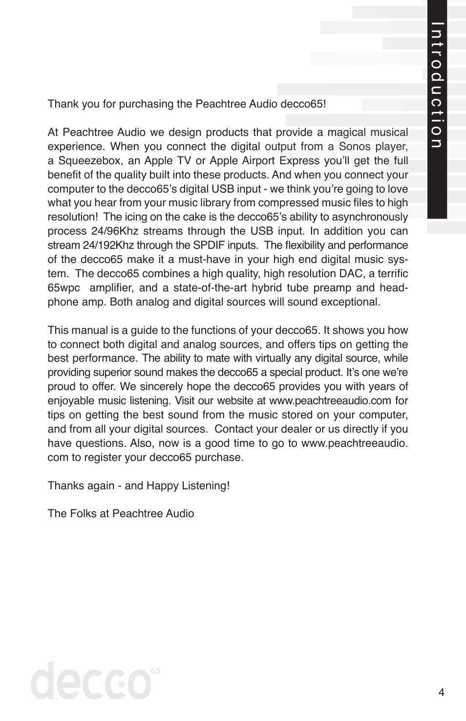 Introduction | Peachtree Audio decco65 User Manual | Page 5 / 14