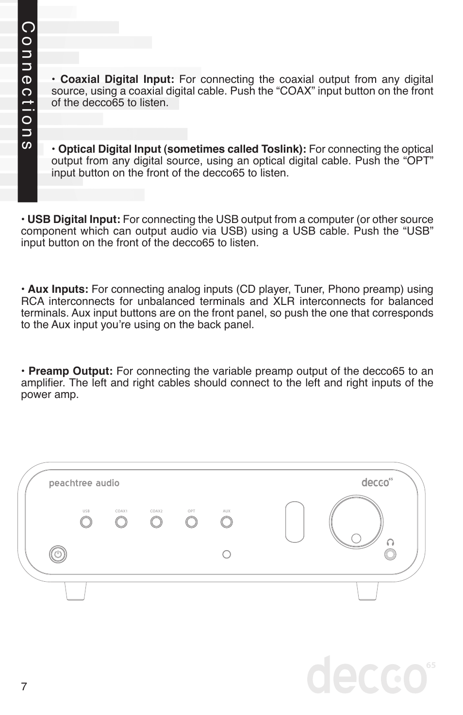 Connections | Peachtree Audio decco65 User Manual | Page 8 / 14