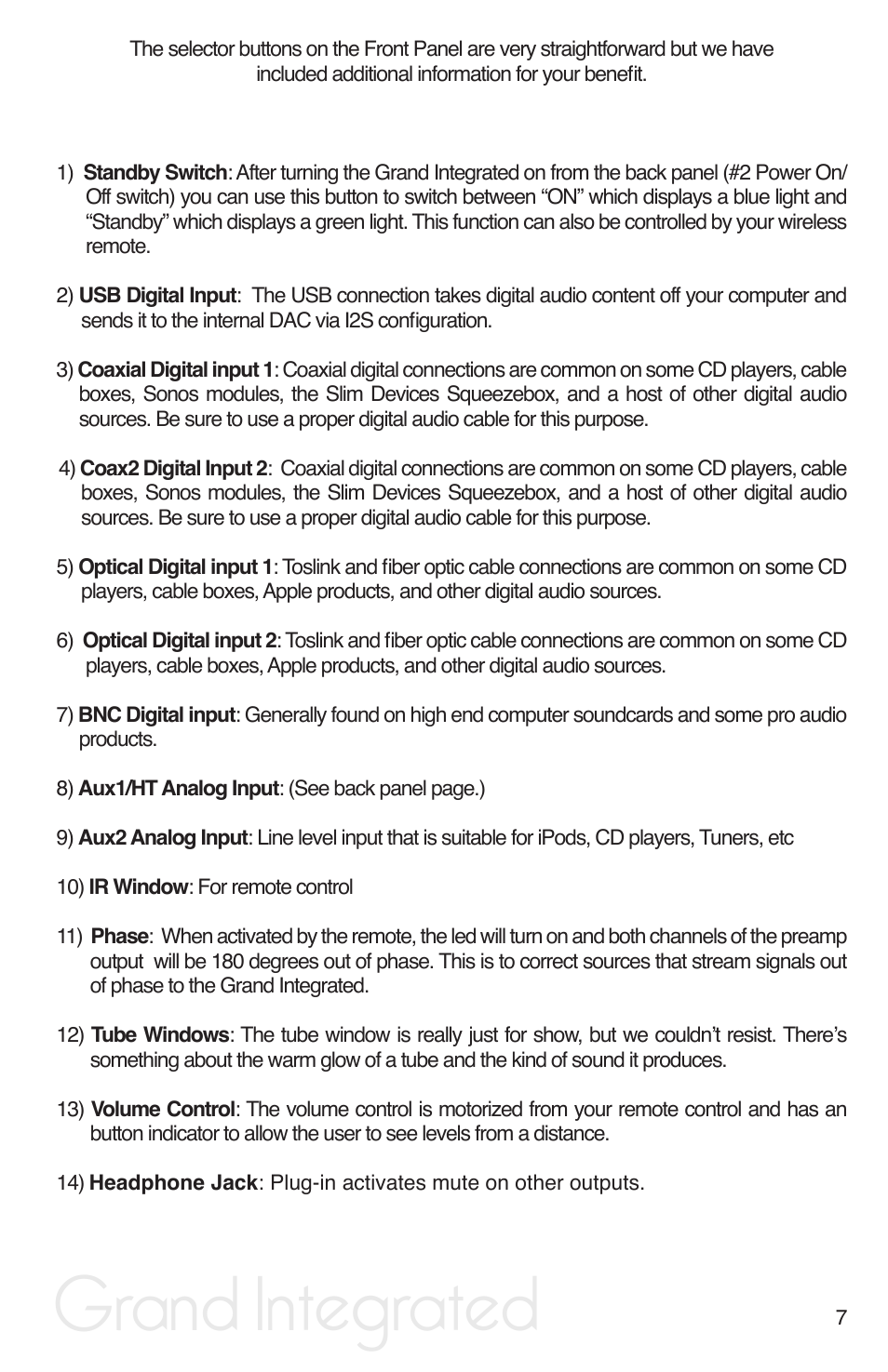 Grand integrated | Peachtree Audio Grand Integrated User Manual | Page 10 / 17
