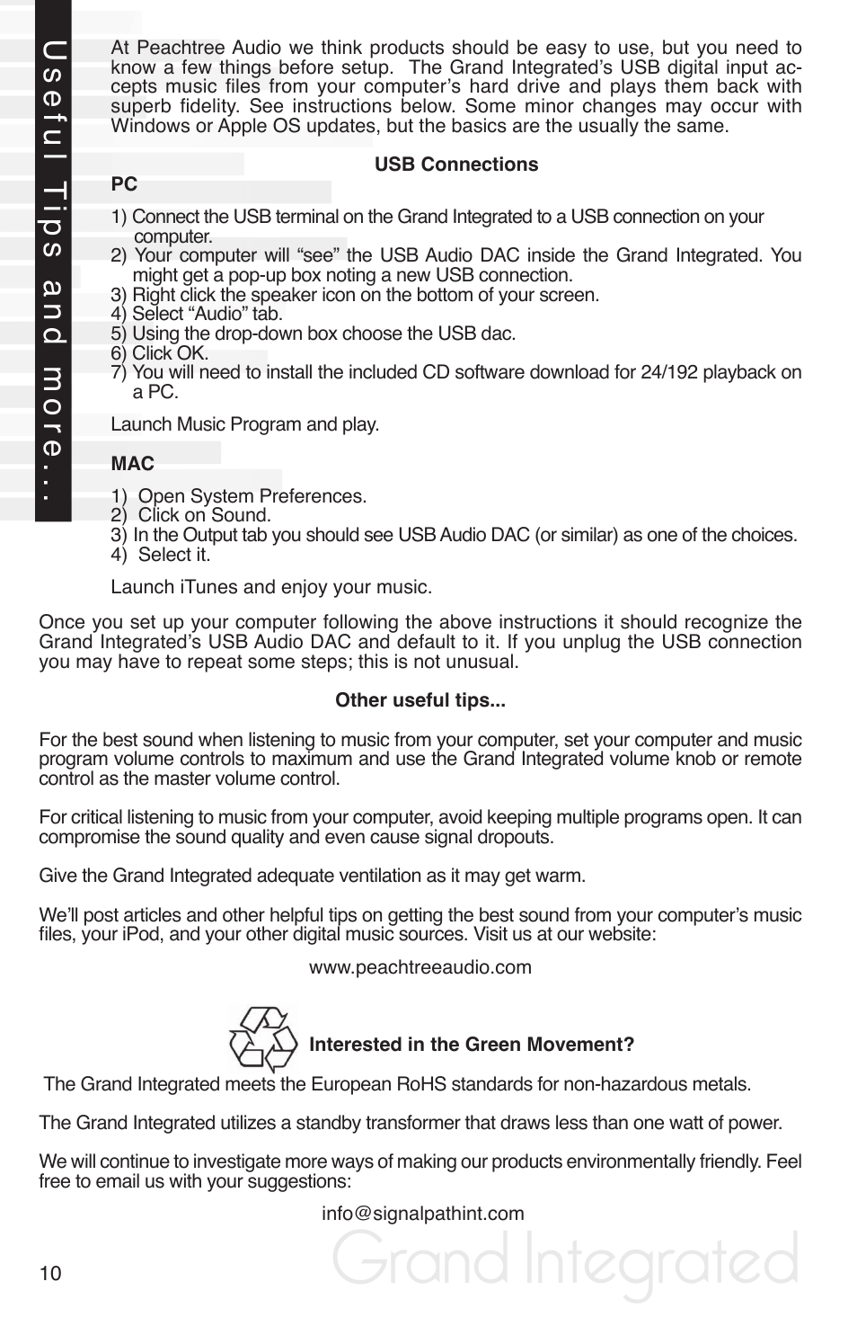 Grand integrated, Useful t ips and more | Peachtree Audio Grand Integrated User Manual | Page 13 / 17