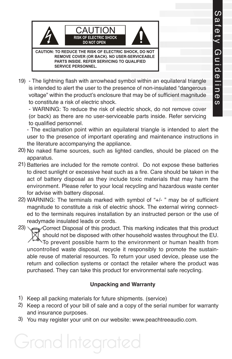 Grand integrated, Safety guidelines | Peachtree Audio Grand Integrated User Manual | Page 4 / 17