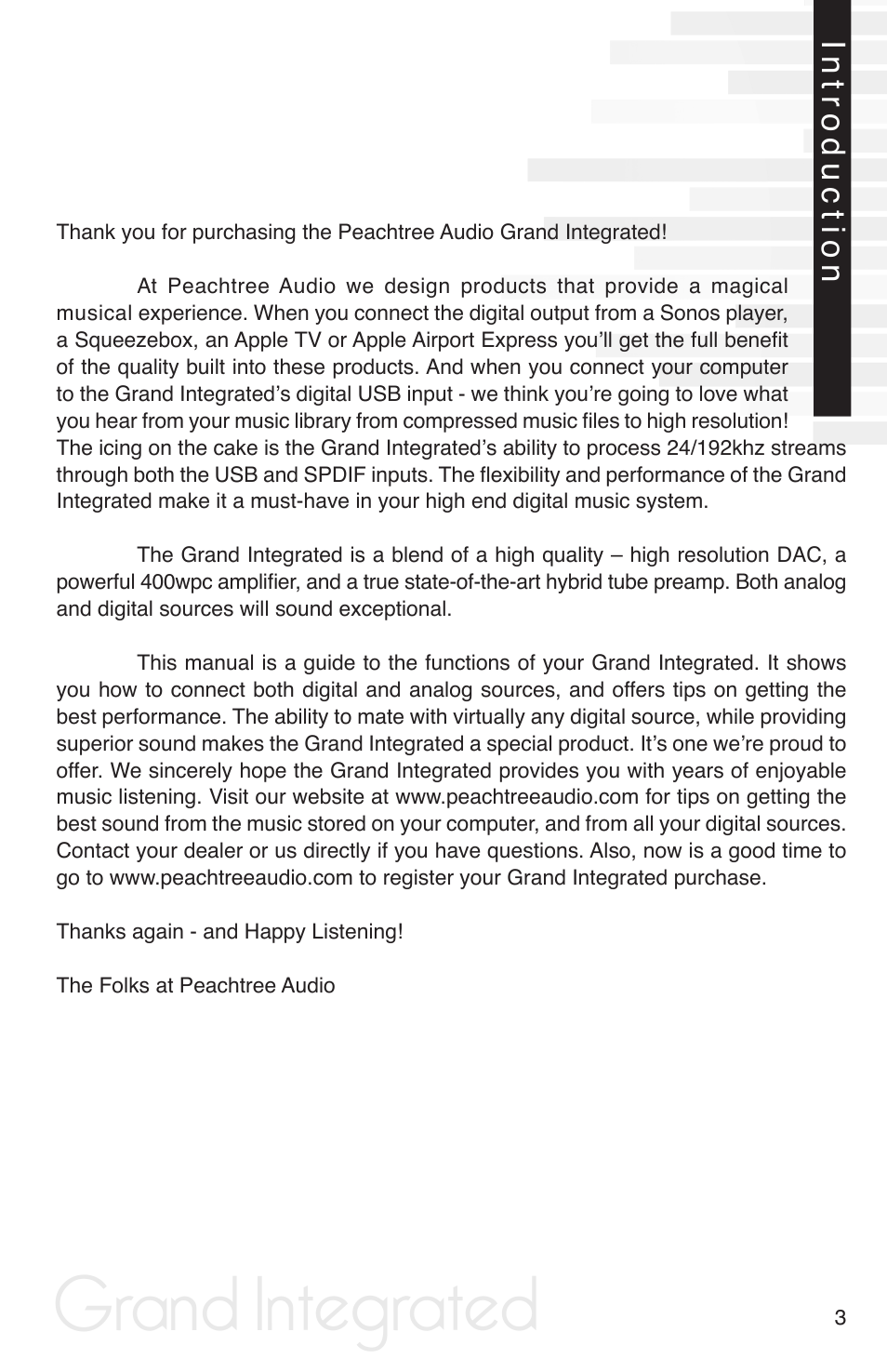 Grand integrated, Introduction | Peachtree Audio Grand Integrated User Manual | Page 6 / 17
