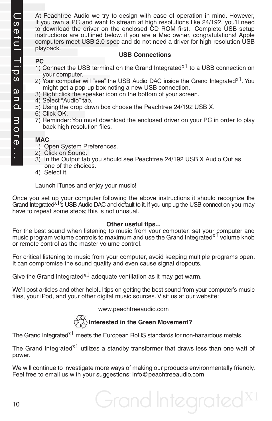 Grand integrated, Useful tips and more | Peachtree Audio Grand Integrated X-1 User Manual | Page 12 / 16