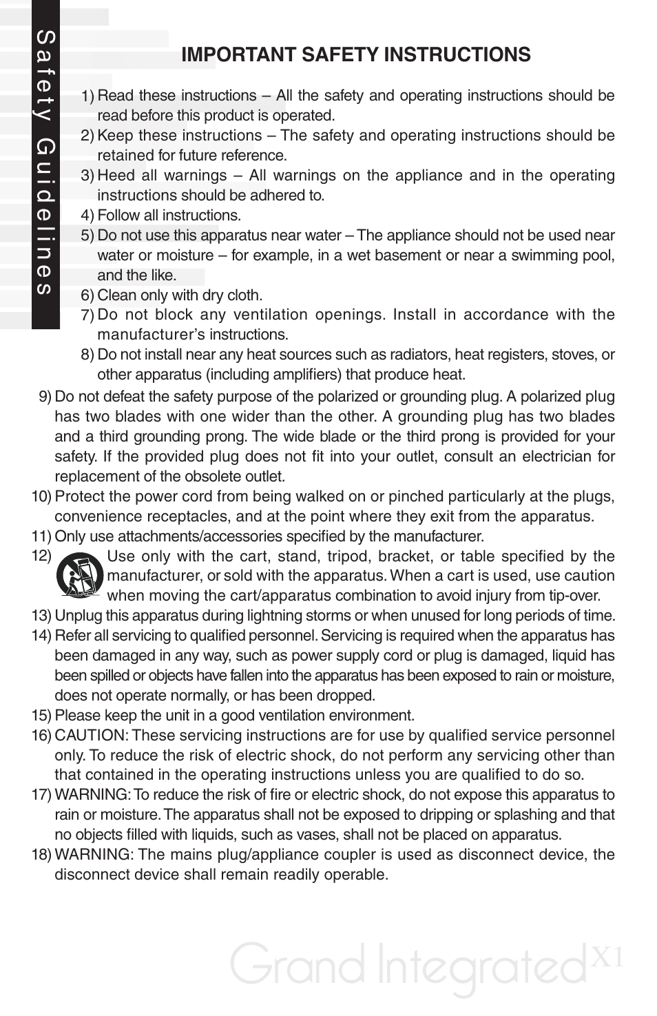 Grand integrated, Saf ety guidelines | Peachtree Audio Grand Integrated X-1 User Manual | Page 2 / 16