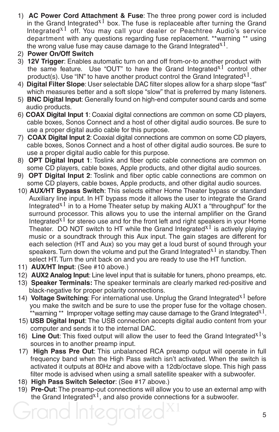 Grand integrated | Peachtree Audio Grand Integrated X-1 User Manual | Page 7 / 16