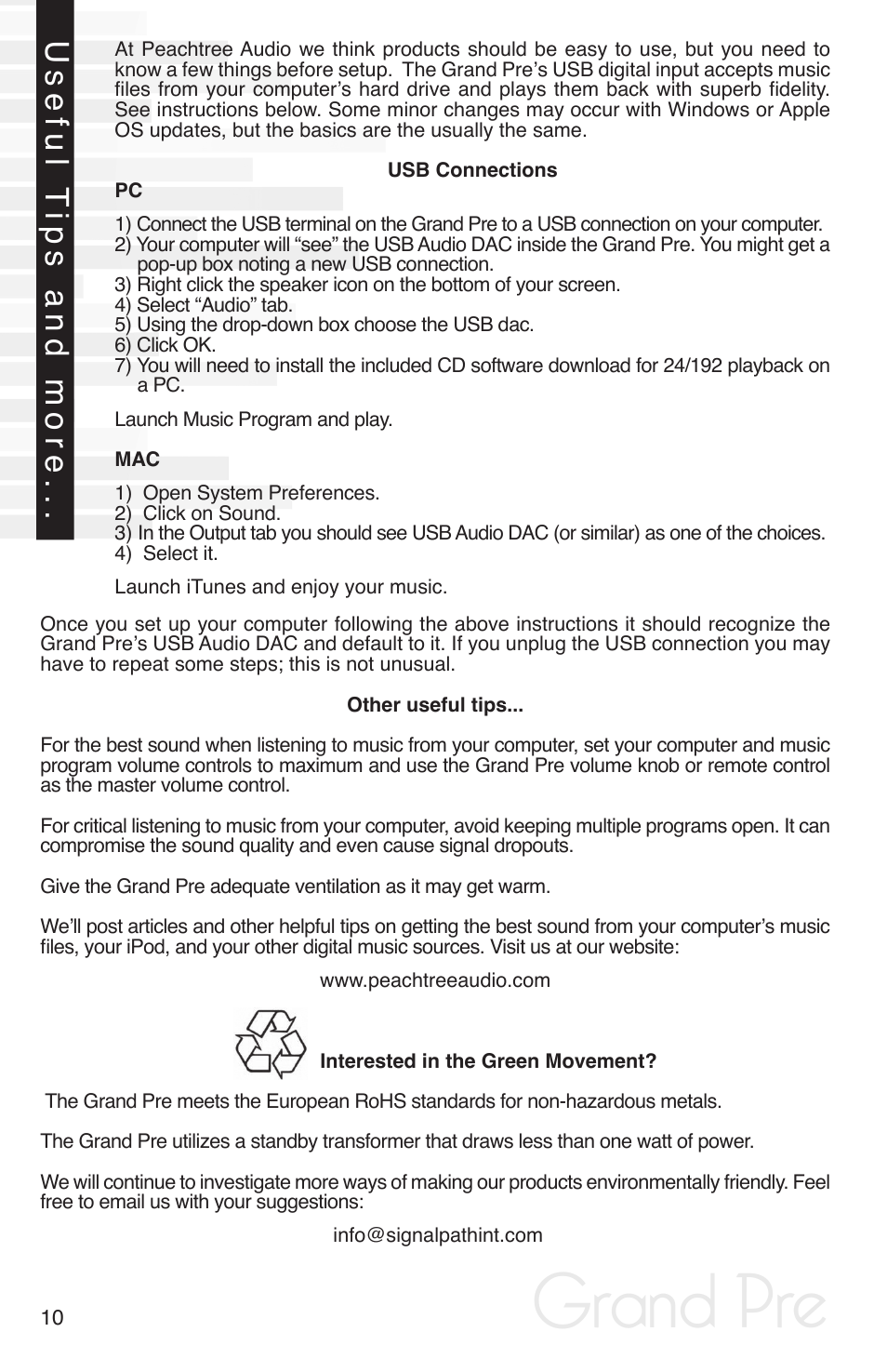 Grand pre, Useful t ips and more | Peachtree Audio Grand Pre User Manual | Page 12 / 16