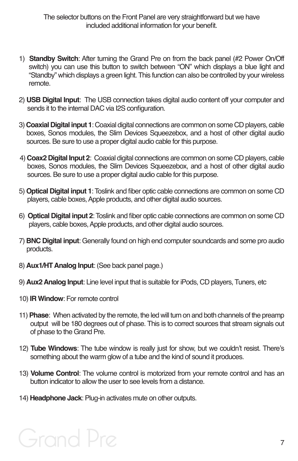 Grand pre | Peachtree Audio Grand Pre User Manual | Page 9 / 16