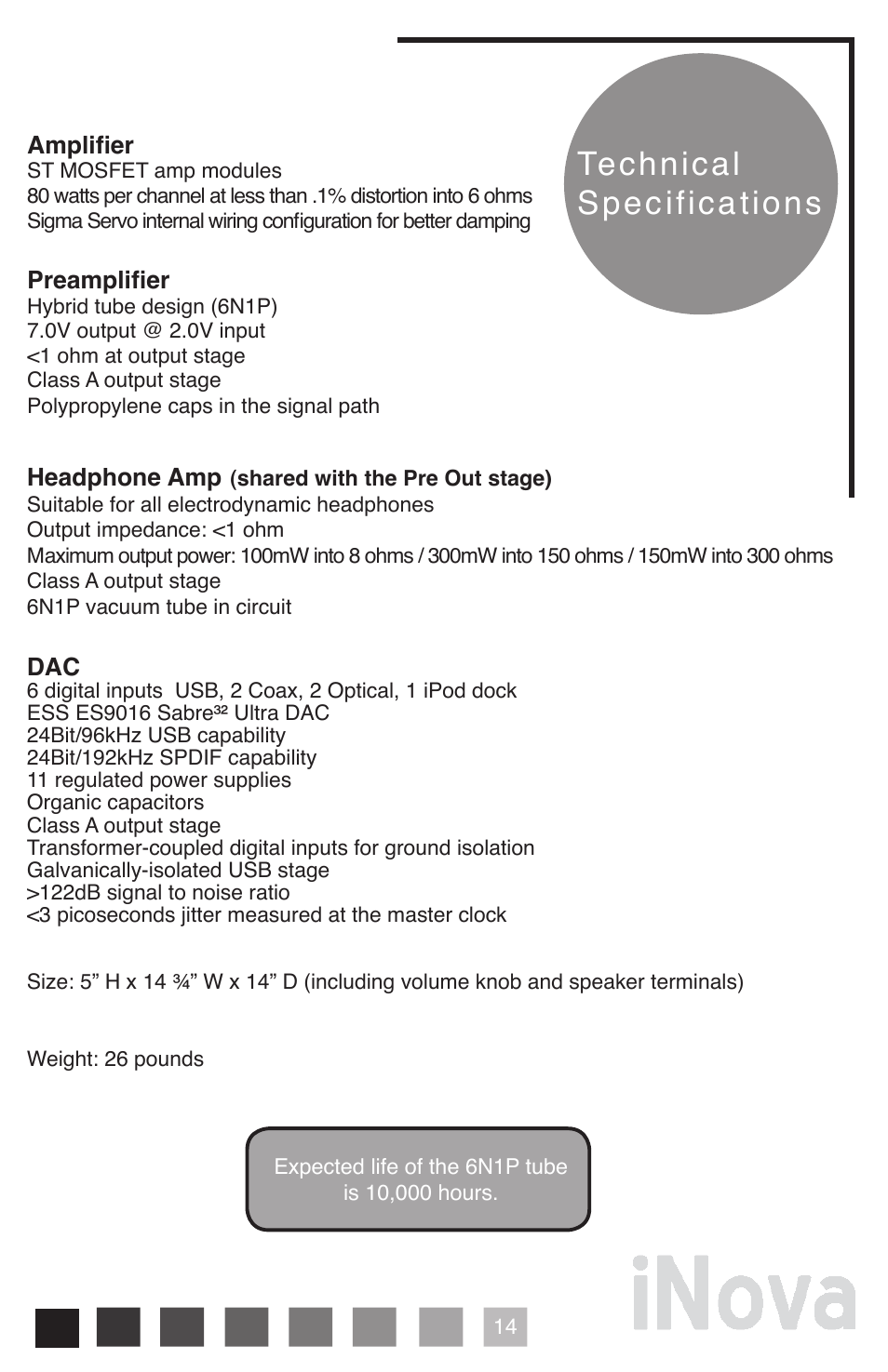 Technical specifications | Peachtree Audio iNova User Manual | Page 15 / 16