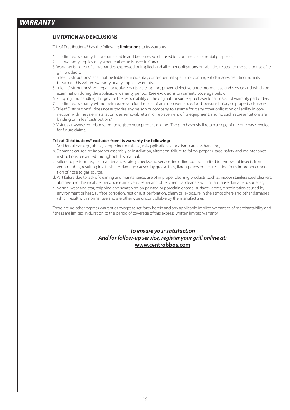 Warranty | Centro 03122008 EJ User Manual | Page 22 / 22