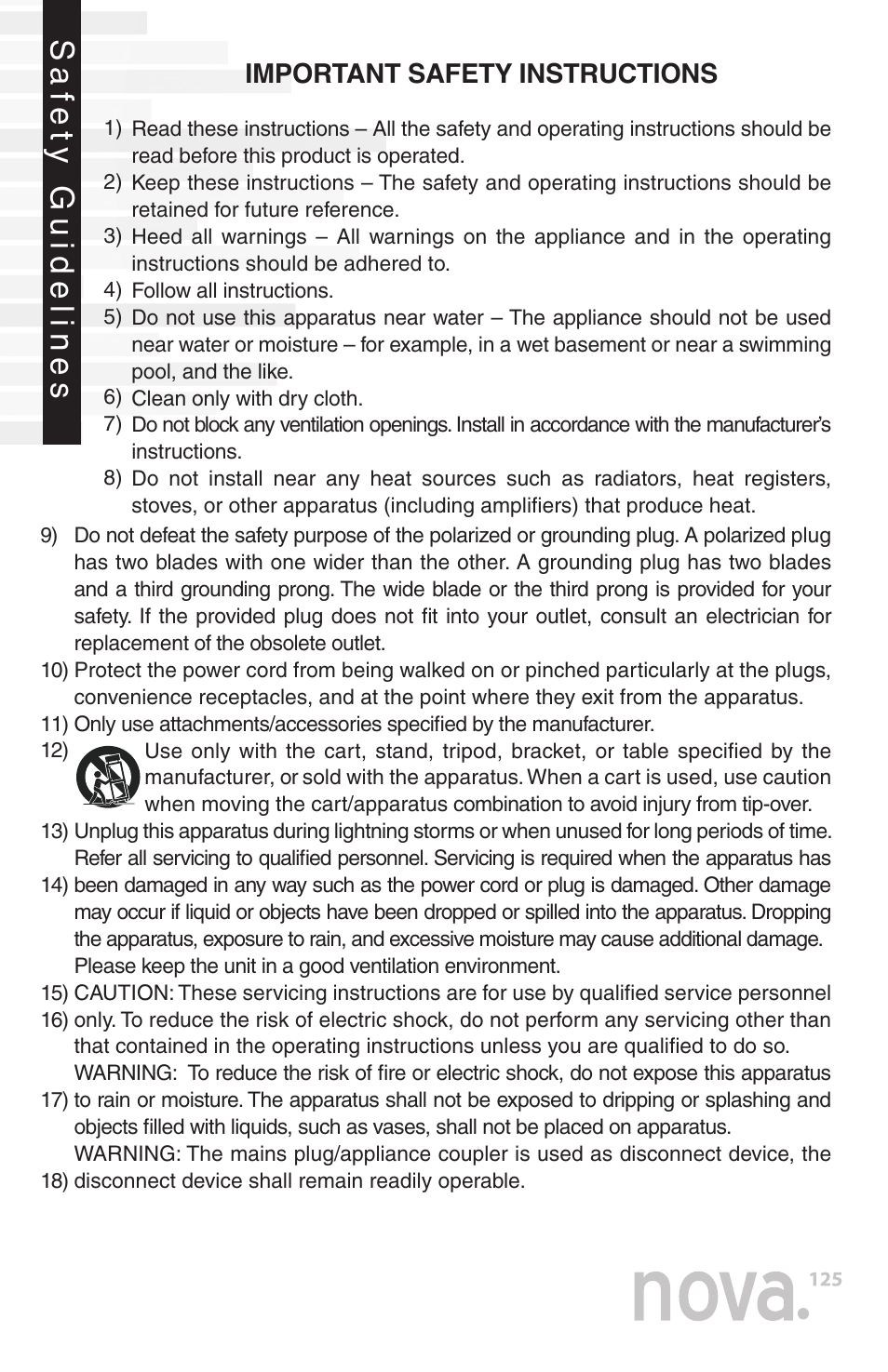 Saf ety guidelines, Important safety instructions | Peachtree Audio nova125 User Manual | Page 3 / 16