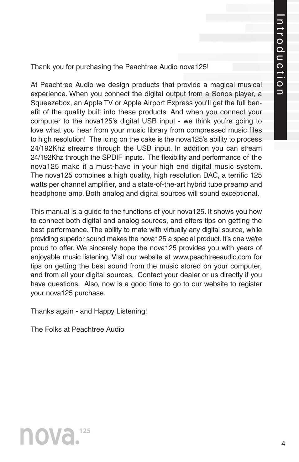 Introduction | Peachtree Audio nova125 User Manual | Page 6 / 16