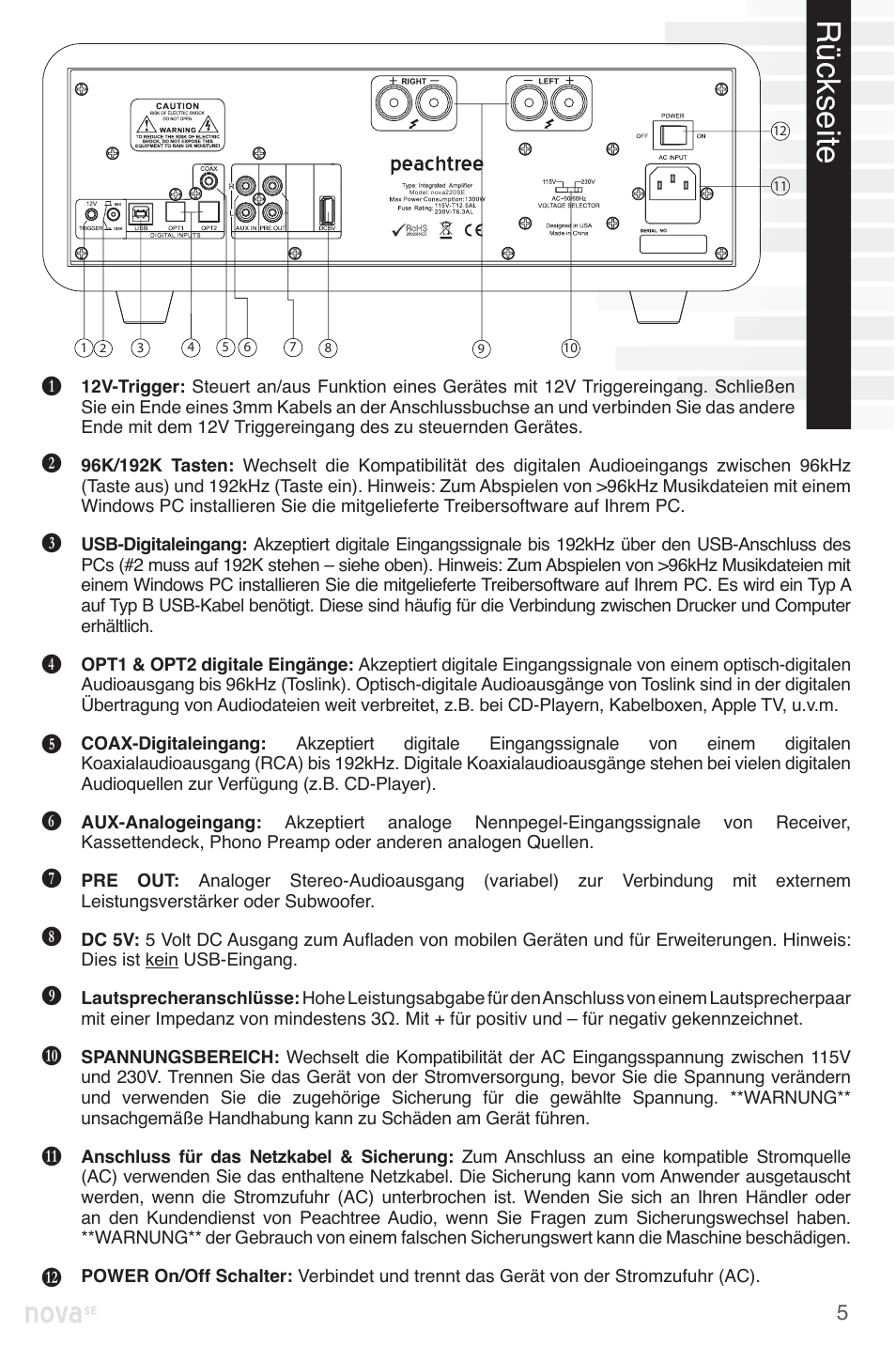 Rückseite | Peachtree Audio nova220SE User Manual | Page 29 / 48