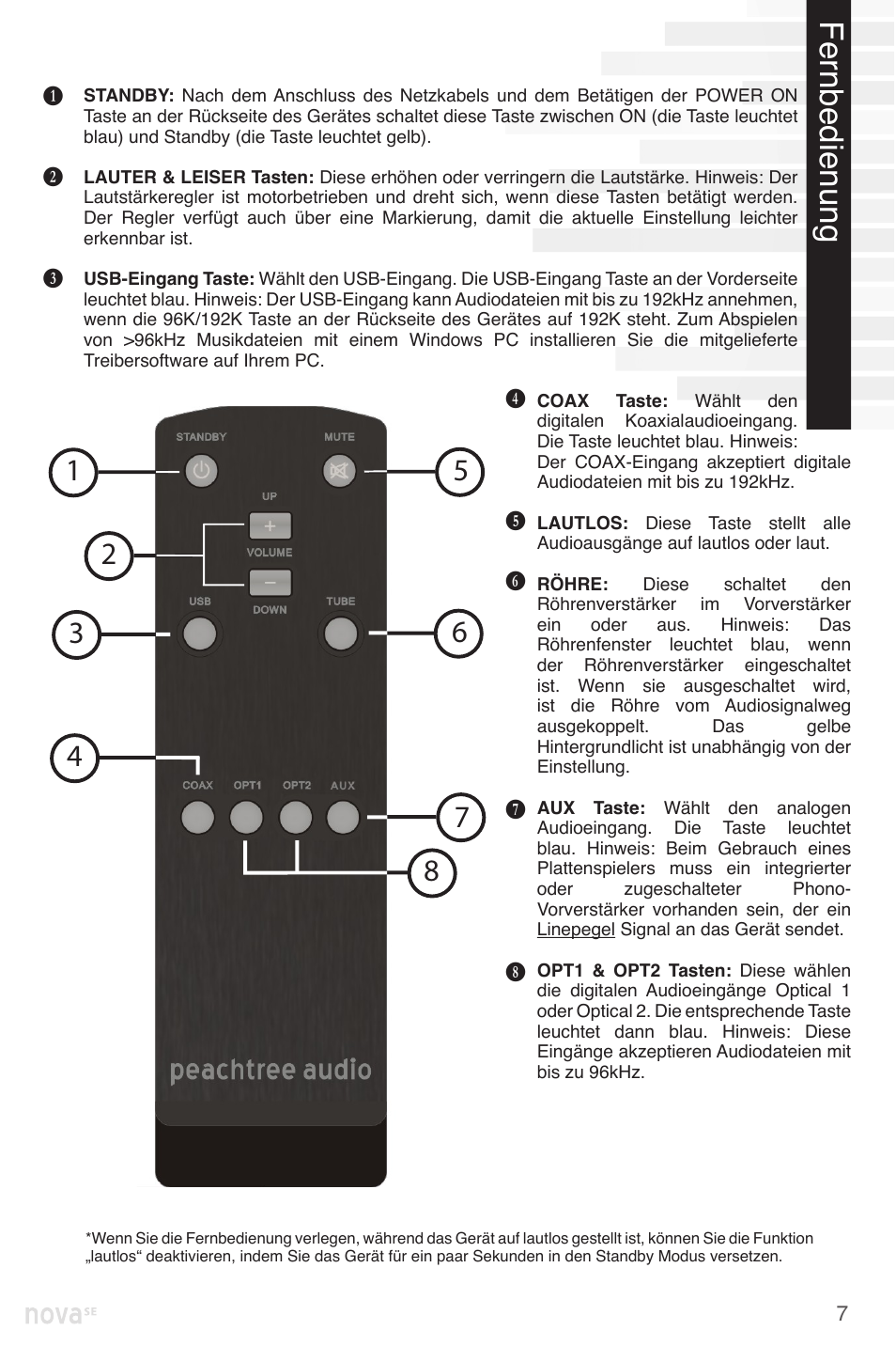 Fernbedienung | Peachtree Audio nova220SE User Manual | Page 31 / 48