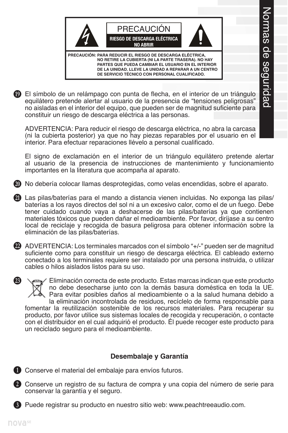 Caution, Normas de seguridad, Precaución | Peachtree Audio nova220SE User Manual | Page 37 / 48