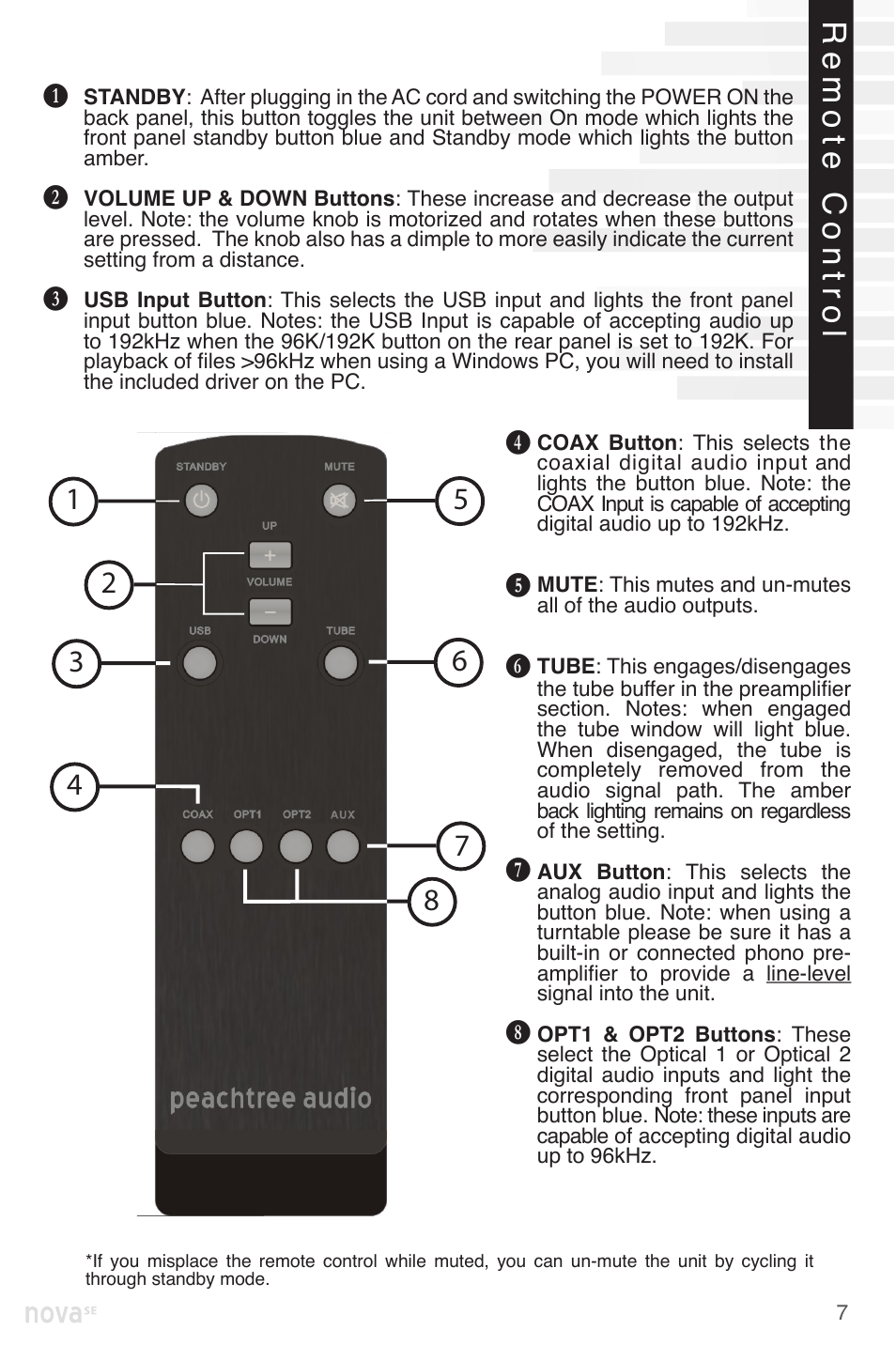 Remote control | Peachtree Audio nova220SE User Manual | Page 9 / 48