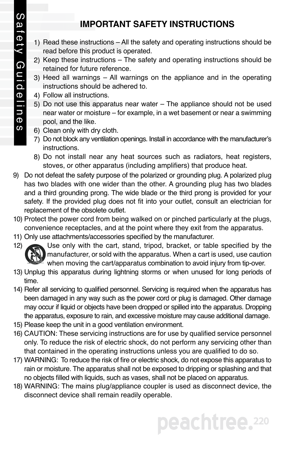 Safety guidelines, Important safety instructions | Peachtree Audio Peachtree220 User Manual | Page 3 / 12