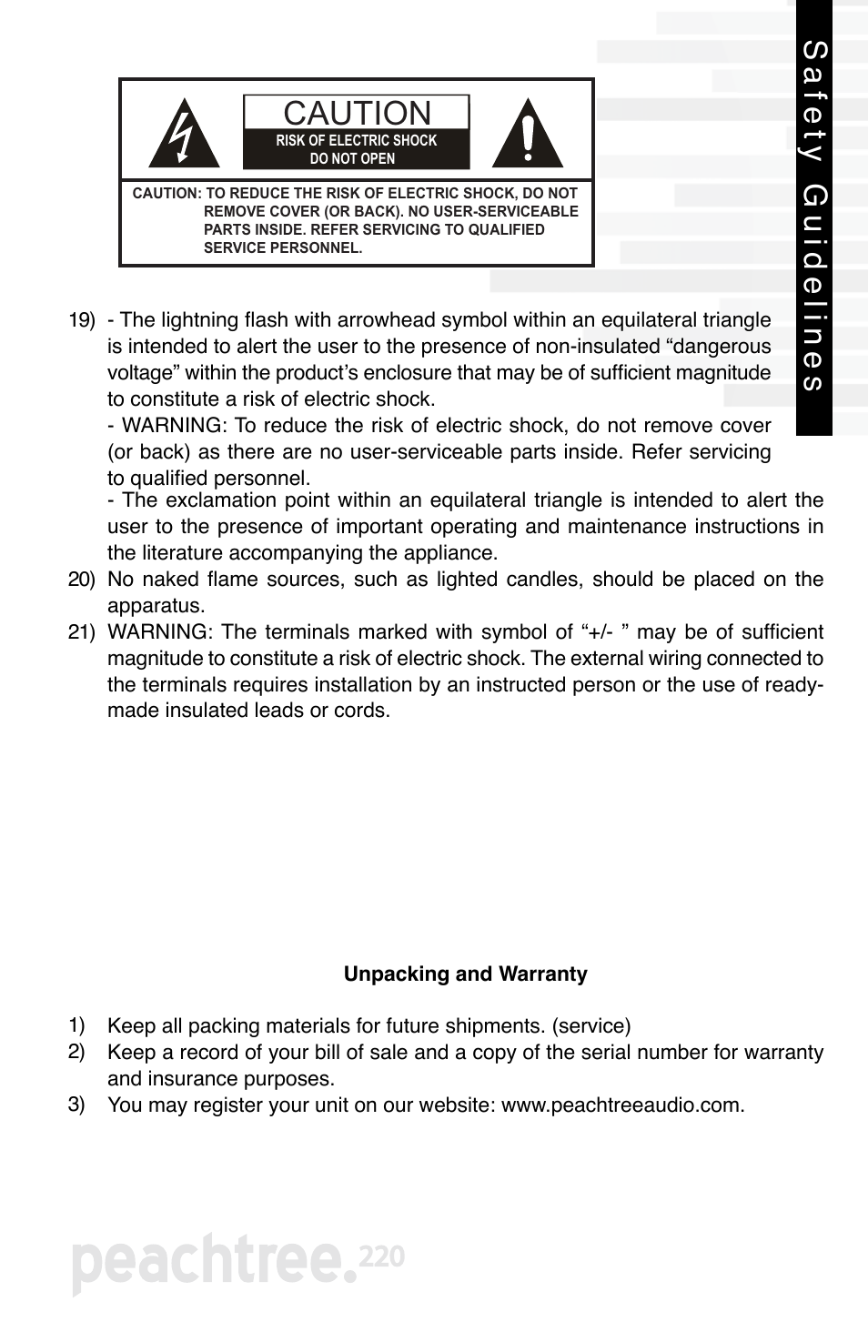 Important safety instructions, Caution, Safety guidelines | Peachtree Audio Peachtree220 User Manual | Page 4 / 12