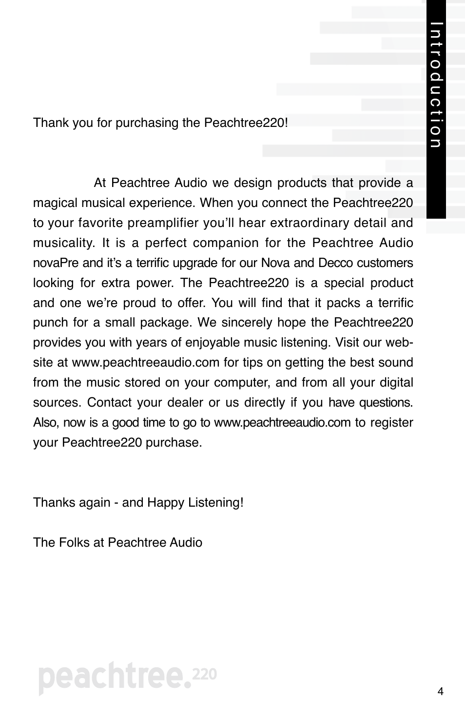 Introduction | Peachtree Audio Peachtree220 User Manual | Page 6 / 12