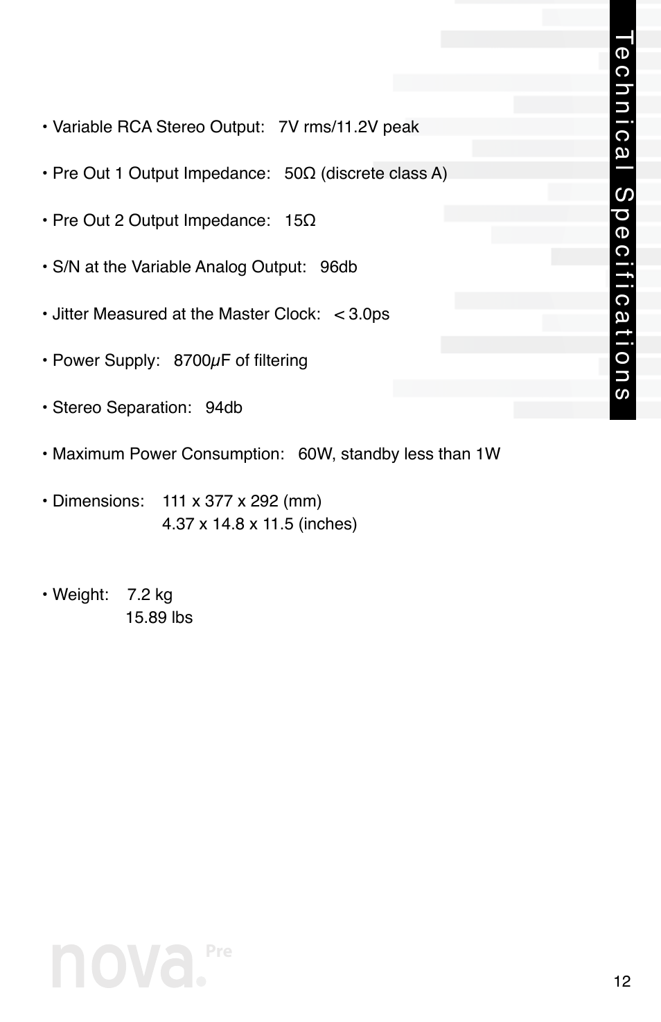 Technical specifications | Peachtree Audio novaPre User Manual | Page 14 / 16