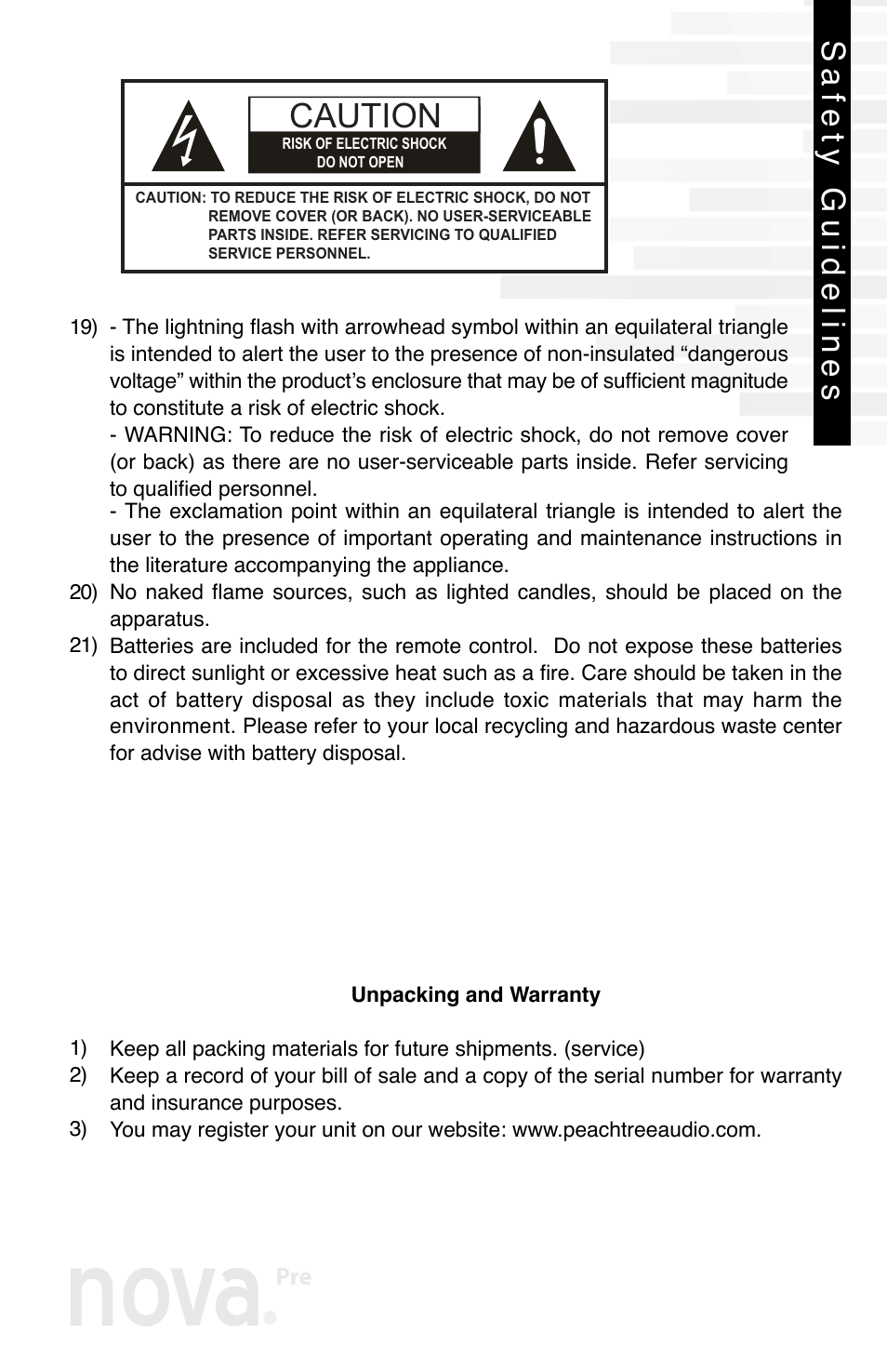 Important safety instructions, Caution, Safety guidelines | Peachtree Audio novaPre User Manual | Page 4 / 16