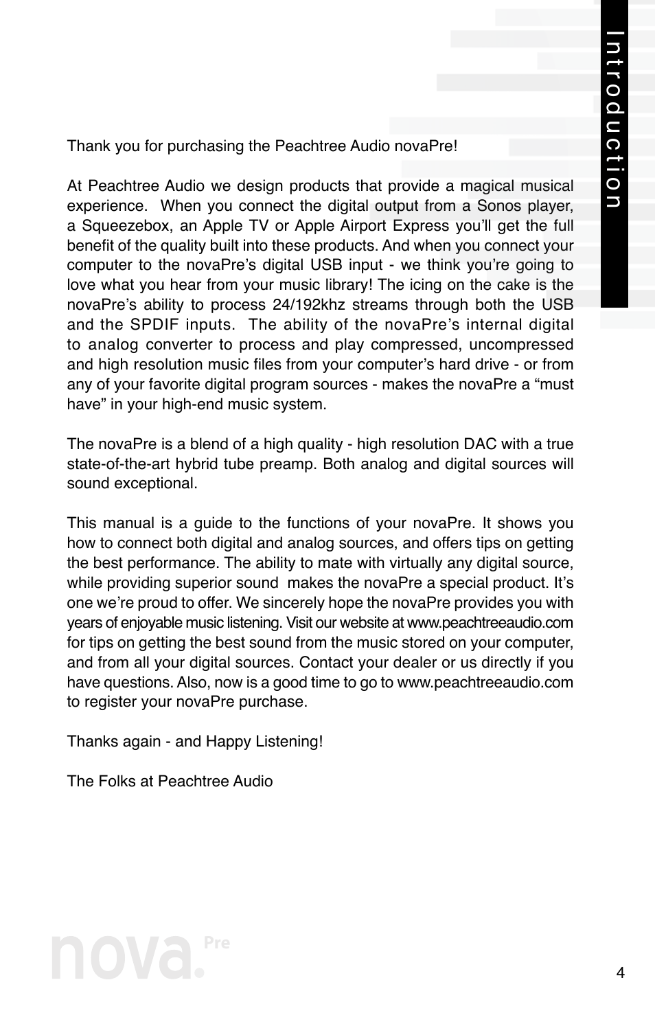 Introduction | Peachtree Audio novaPre User Manual | Page 6 / 16